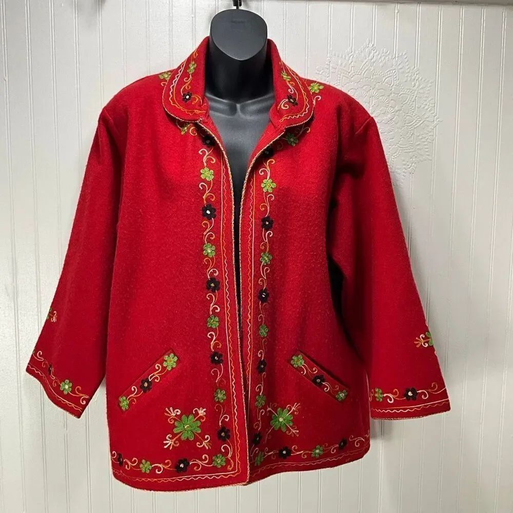 VINTAGE Passports Of Pier 1 Imports Embroidered Wool Blend Jacket